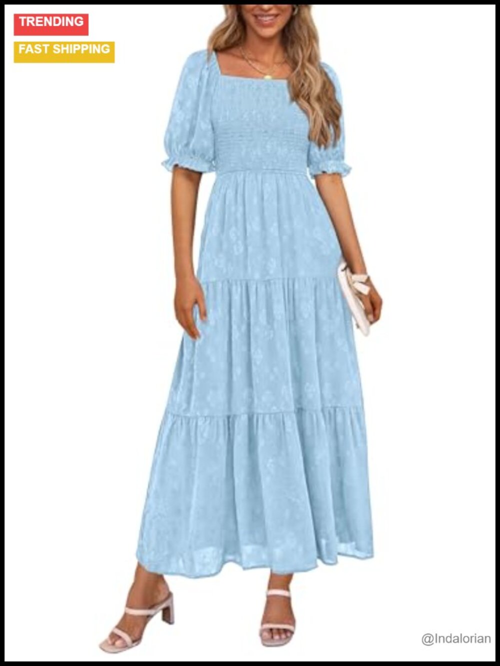 Women's Floral Midi Dress Ruffle Sleeve Smocked A-Line Summer